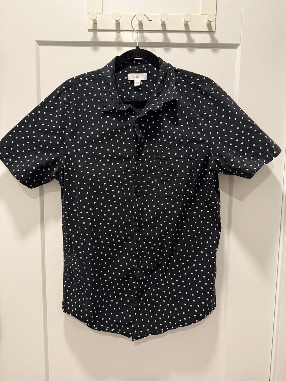 bp Black Short-Sleeve Button-Down with White Dot Print